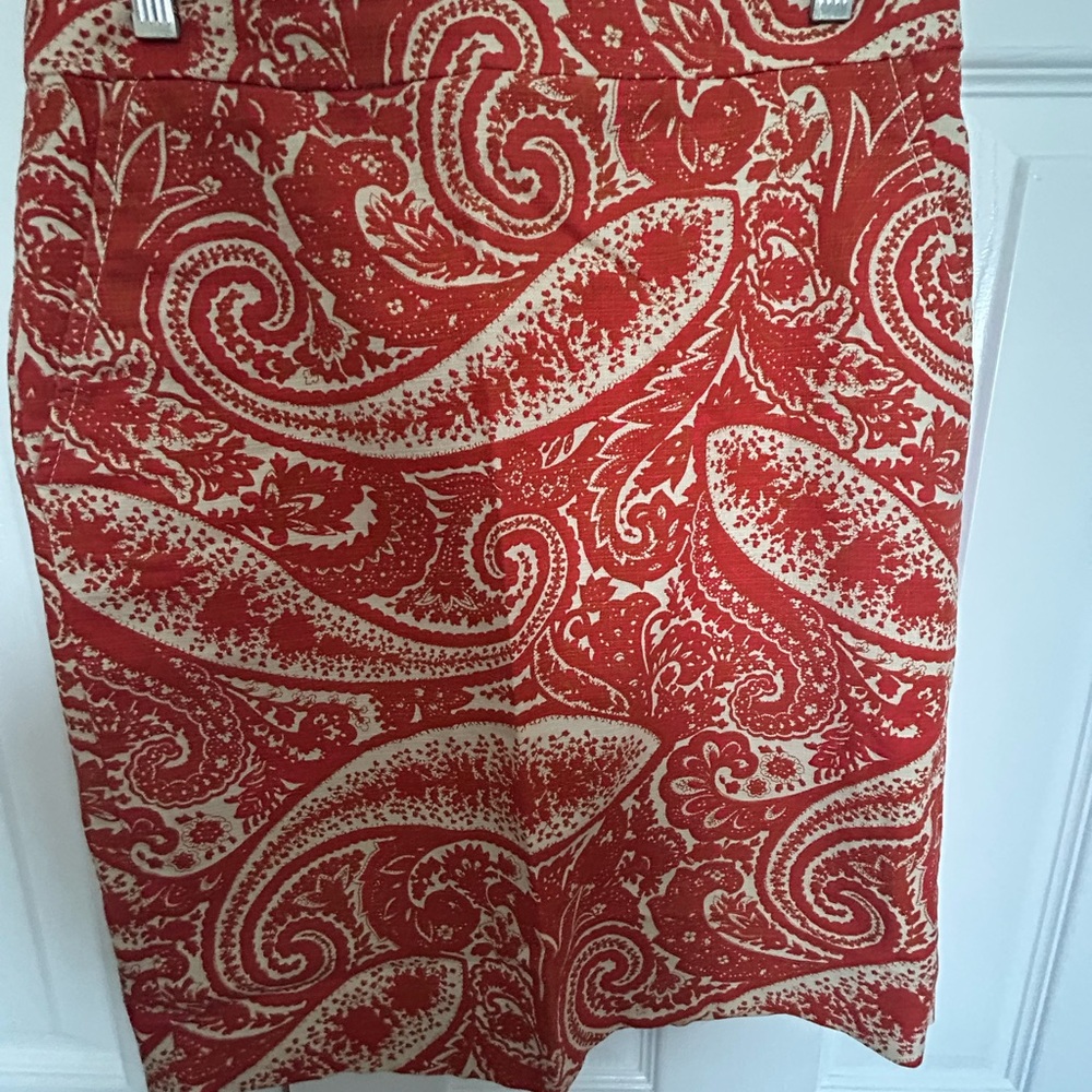 J. Crew Red and White Pencil Skirt Knee-Length